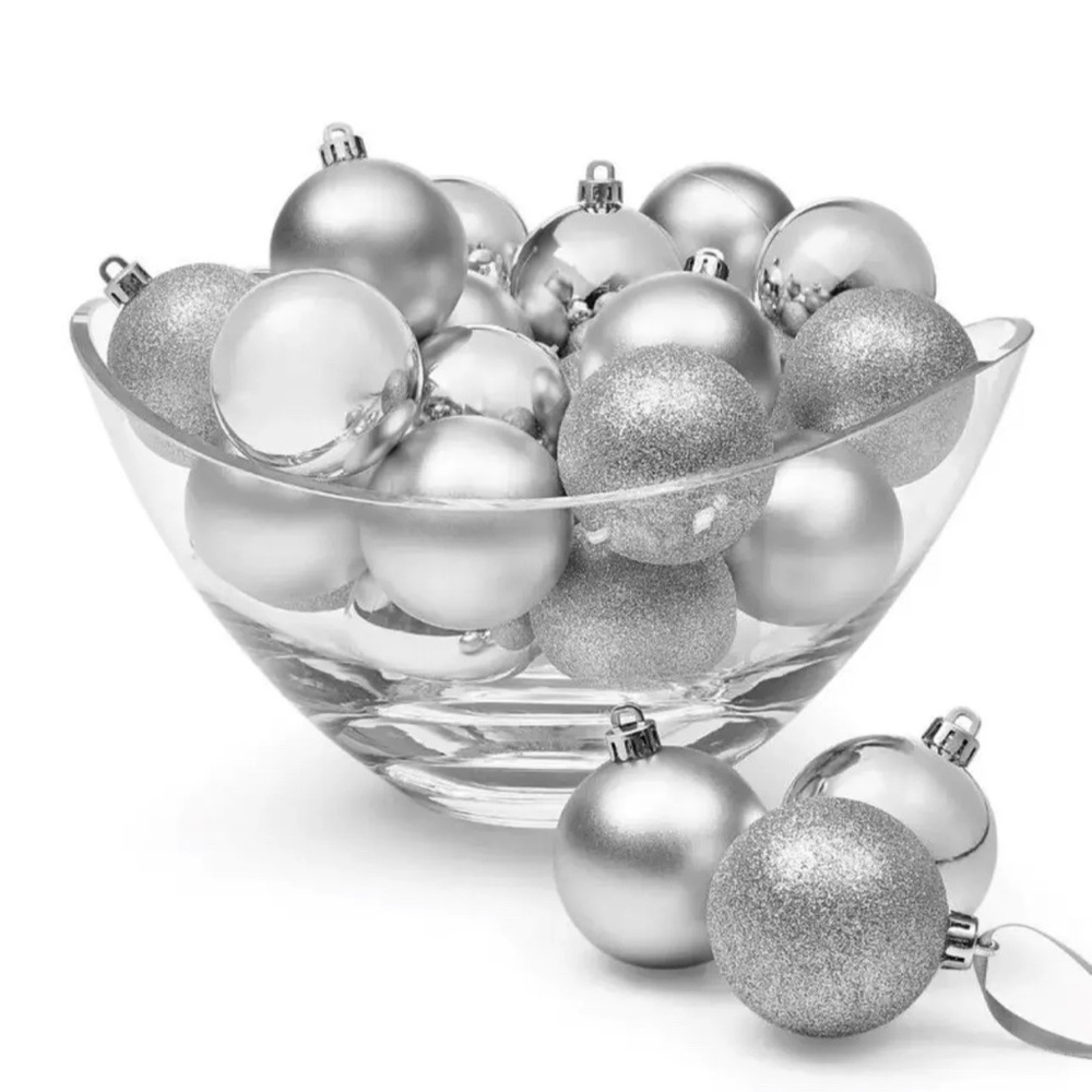 Holiday Lane Set of 30 Assorted Silver Shatterproof Ball Ornaments